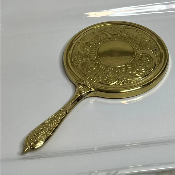 Elegant Goldtone Handheld Vanity Mirror - Picture 4 of 7